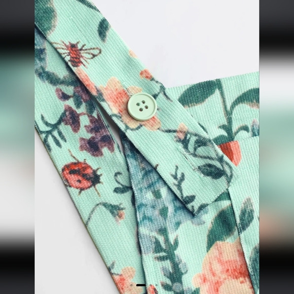Cider Floral Retro CorduroyJumpsuit in Minty Green Plus 12/14 - Picture 3 of 7